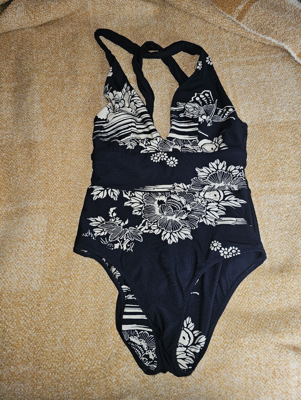NANETTE LEPORE Navy Butterfly Asian Inspired Reversable Halter Swimsuit - XS - Picture 2 of 9